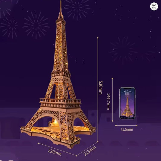 Puzzle 3D bois Tour Eiffel Lumineuse