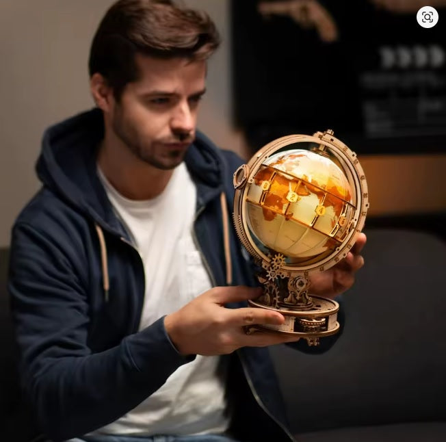 Puzzle 3D bois globe terrestre lumineux