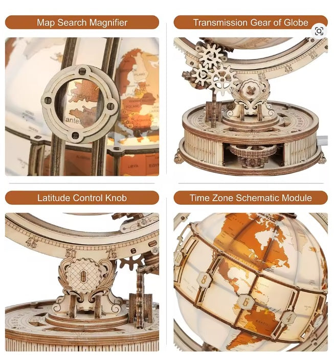 Puzzle 3D bois globe terrestre lumineux