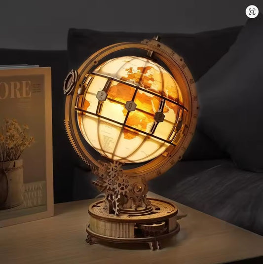 Puzzle 3D bois globe terrestre lumineux