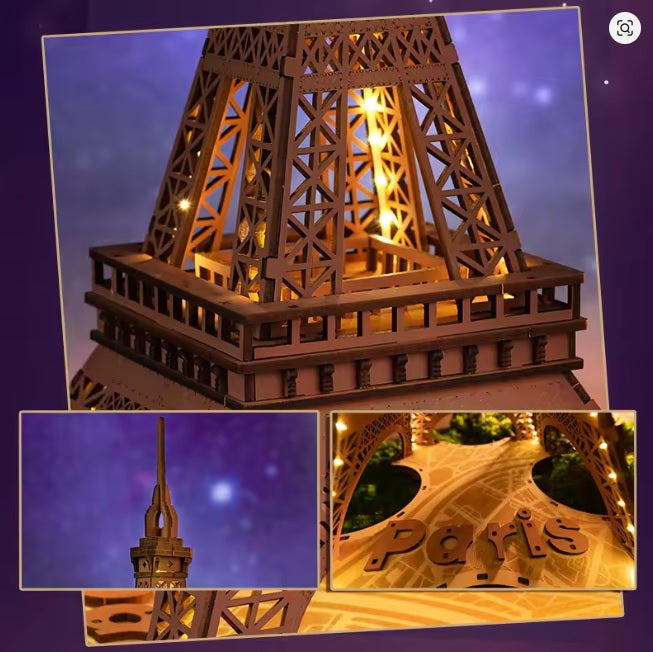 Puzzle 3D bois Tour Eiffel Lumineuse