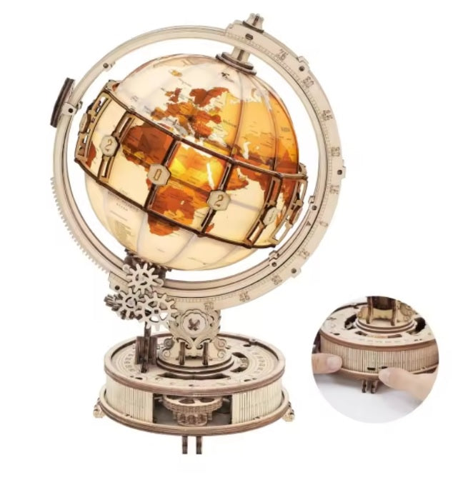 Puzzle 3D bois globe terrestre lumineux